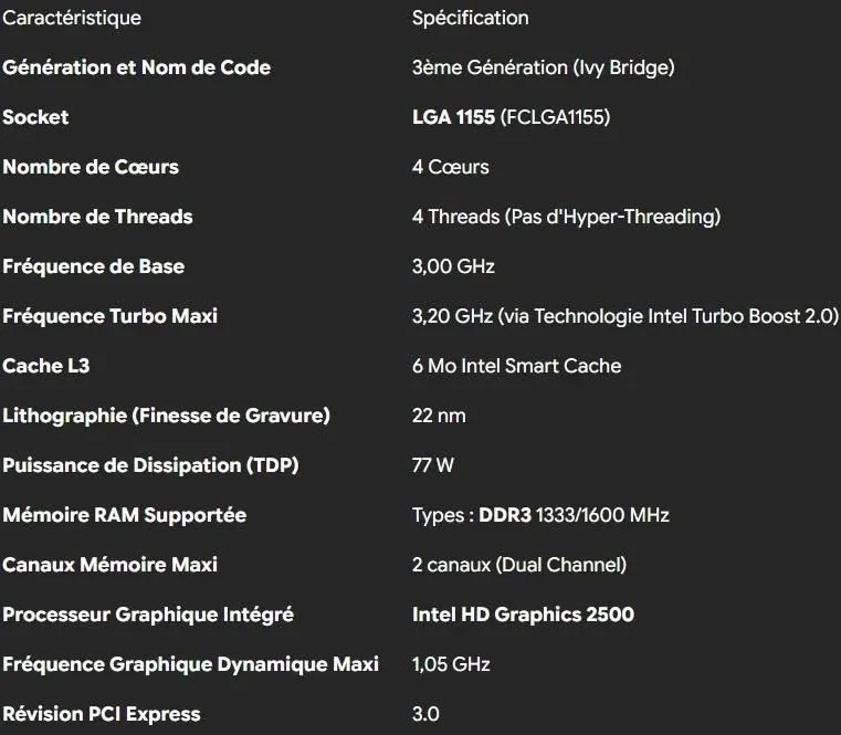 Processeur Intel Core I5-3330 3GHz SR0RQ FCLGA1155 6Mo - vue 5