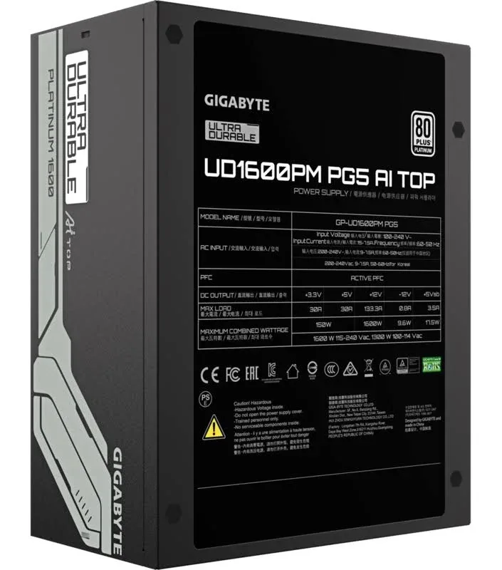 UD1600PM PG5 AI TOP Bloc d''Alimentation - PCIe 5.0, 80 PLUS Platinum, Design entièrement modulaire, Ventilateur 120 mm, Compatible ATX 3.1, Prise EU alimentation  1600 watt - alimentation vue principale