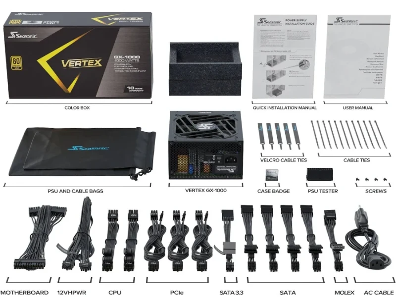Seasonic Vertex GX-1000 1000W 80 Plus Or Complet Modulaire - alimentation vue principale