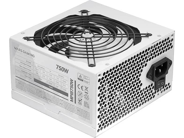Mars Gaming Mpiii750 Pc Atx Alimentation 750w 5 ans de garantie 85% Ai-rpm Efficacité Blanc - alimentation vue principale