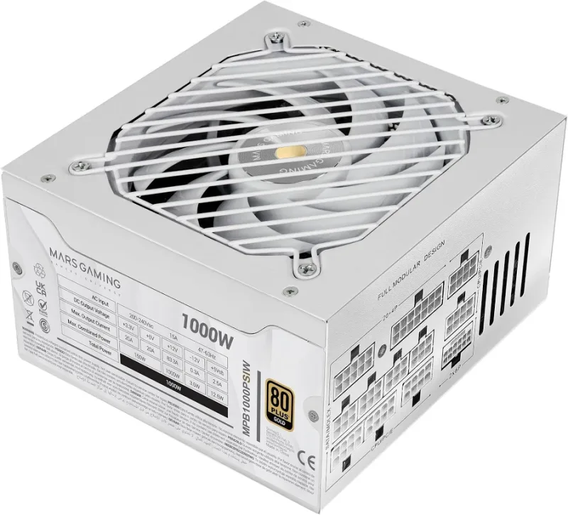 Alimentation modulaire Mars Gaming Mpb1000psi ATX 3.1 1000 W 80 Plus Gold Blanc - alimentation vue principale