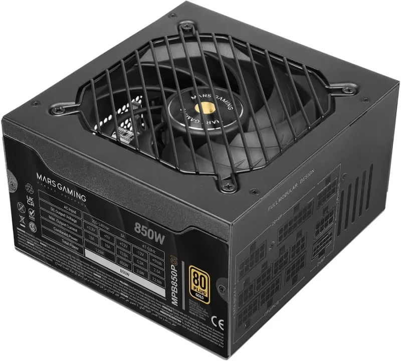 Alimentation ATX entièrement modulaire Mars Gaming MPB850PSI 850 W, garantie 10 ans, 80plus Gold, noir - alimentation vue principale