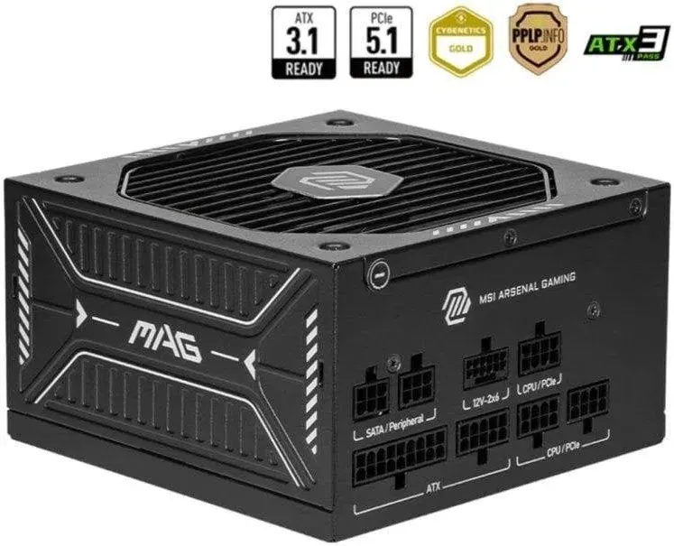 Fonte d'Alimentation MSI MAG A650GLS 650W 80 PLUS Gold Modulaire PCIE5 FDB - alimentation vue principale