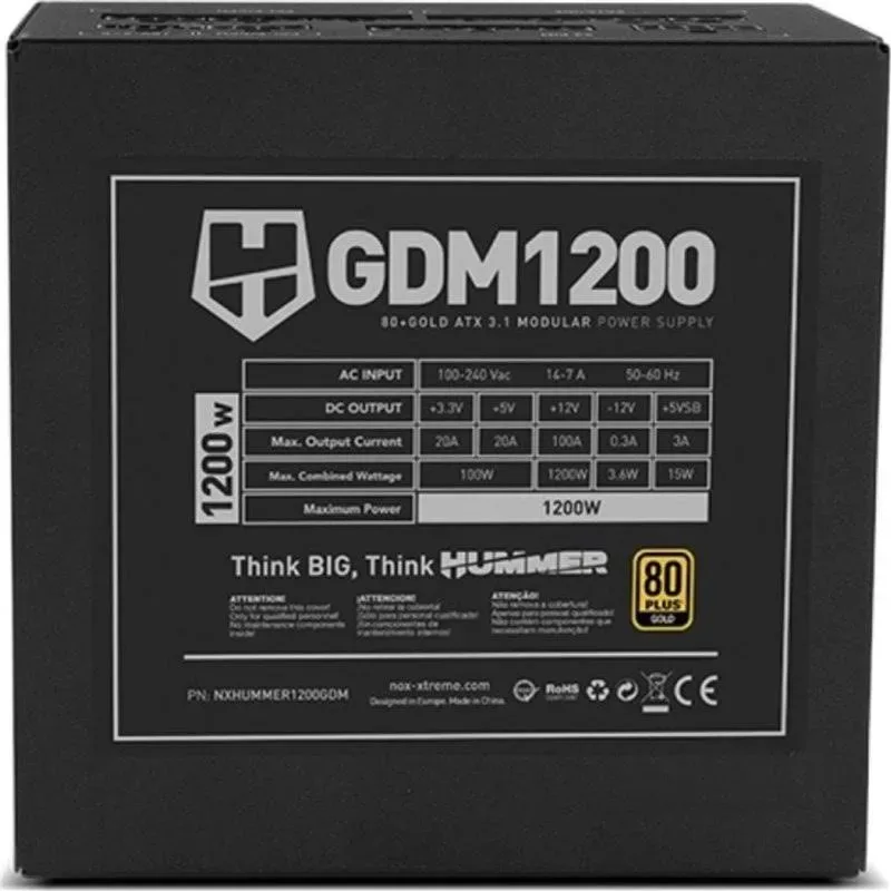 Alimentation Nox 1200W 80+ Gold Hummer GDM Modulaire ATX 3.1 Silencieuse - image 4