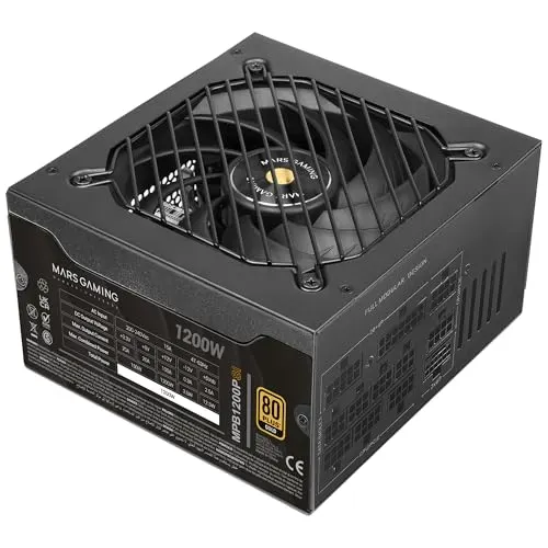 Alimentation Mars Gaming MPB1200psi 1200 W, certification 80 Plus Gold, garantie 10 ans, couleur noire - alimentation vue principale