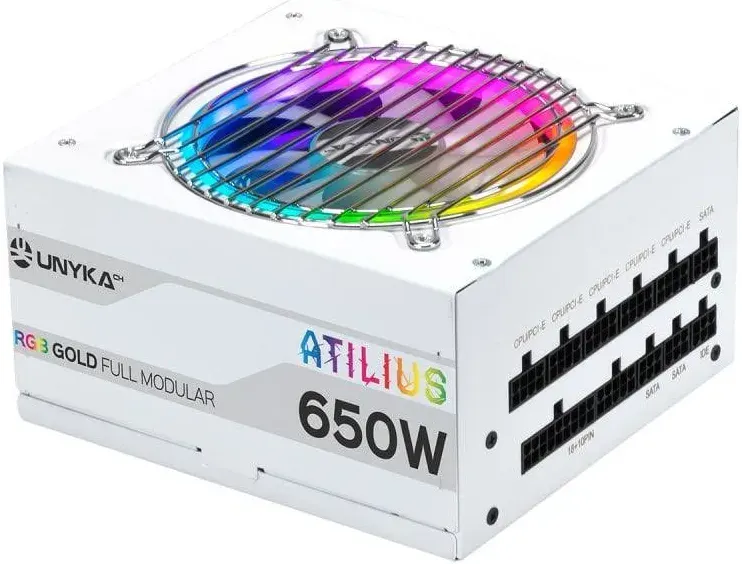 UNYKAch Atilius RGB Alimentation 650W Efficacité 90% Entièrement Modulaire Blanc - alimentation vue principale