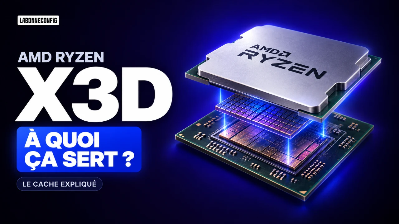 Schéma LaBonneConfig d’un processeur AMD X3D et de sa mémoire cache empilée
