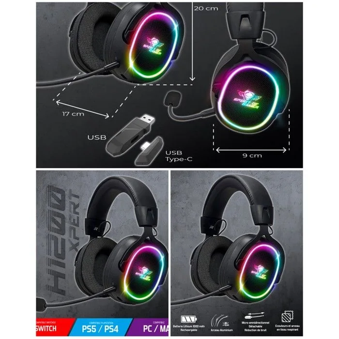Spirit of Gamer XPERT H1200 Wireless Casque Gaming Sans Fil 3-en-1