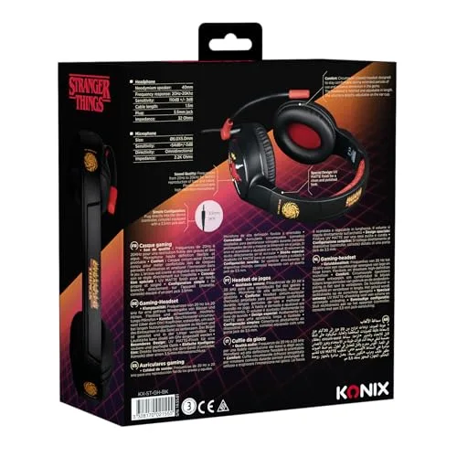 Casque gaming circum-aural - Filaire - Konix - Stranger Things - PC PS5 Switch 2 et Xbox - Microphone - Câble 15 m - vue 7