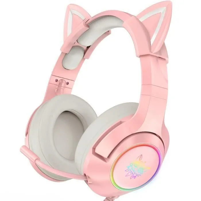ONIKUMA K9 Rose Casque Gaming Oreilles de Chat Filaire