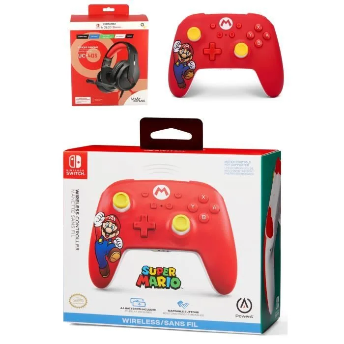 Nintendo casque filaire Switch rouge-noir micro rabattable 3,5 mm
