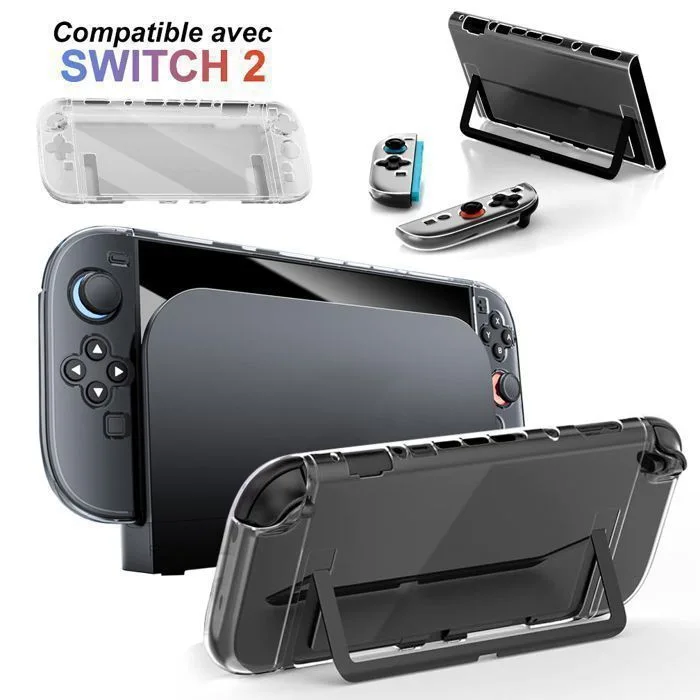 Coque compatible Nintendo Switch 2 transparente avec 2 coques manettes