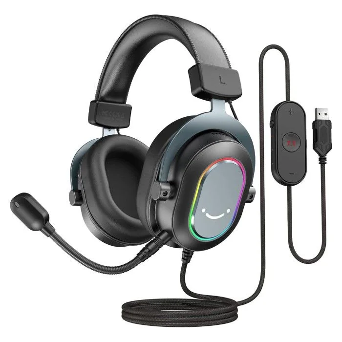 FIFINE AmpliGame H9 Casque Gaming USB 7.1 RGB Micro Détachable