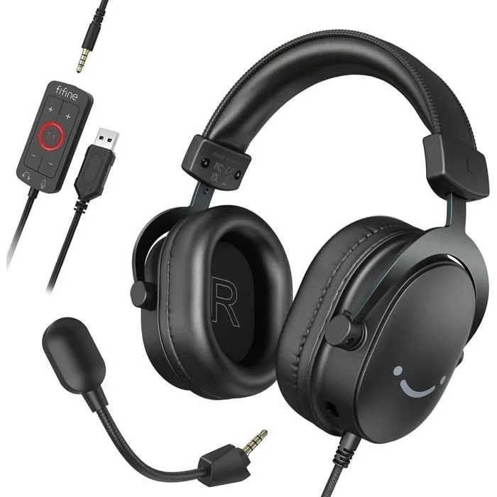FIFINE AmpliGame H9 Casque Gaming USB 7.1 Noir Micro Détachable