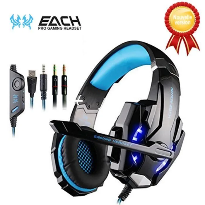 Kotion Each G9000 Casque Gaming PS4 PC Noir Bleu LED