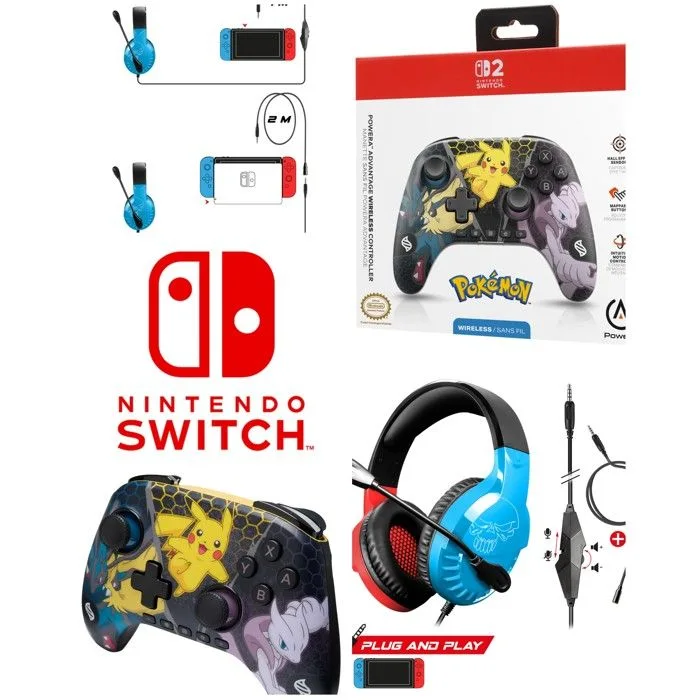 PowerA Manette filaire améliorée Pokémon Pikachu vs Meowth