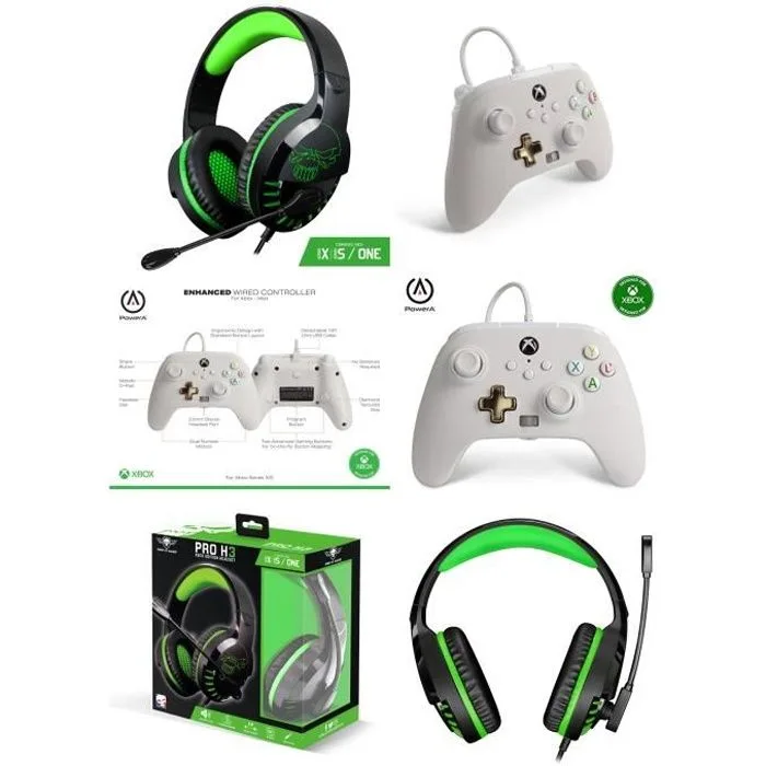 PowerA Manette Xbox One-S-X Blanche Mist Edition avec Casque H3