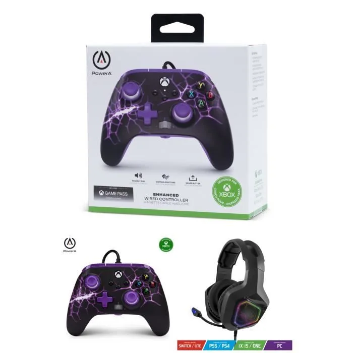 PowerA Manette XBOX ONE-S-X-PC Purple Magma EDITION + Casque Spirit of Gamer MP