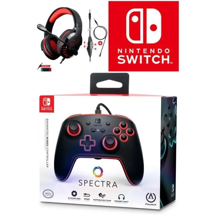 PowerA Switch Spectra RGB manette filaire + casque stéréo 2.0