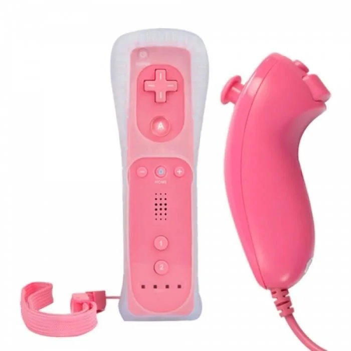 Manette Wii MotionPlus avec Nunchuk, housse rose
