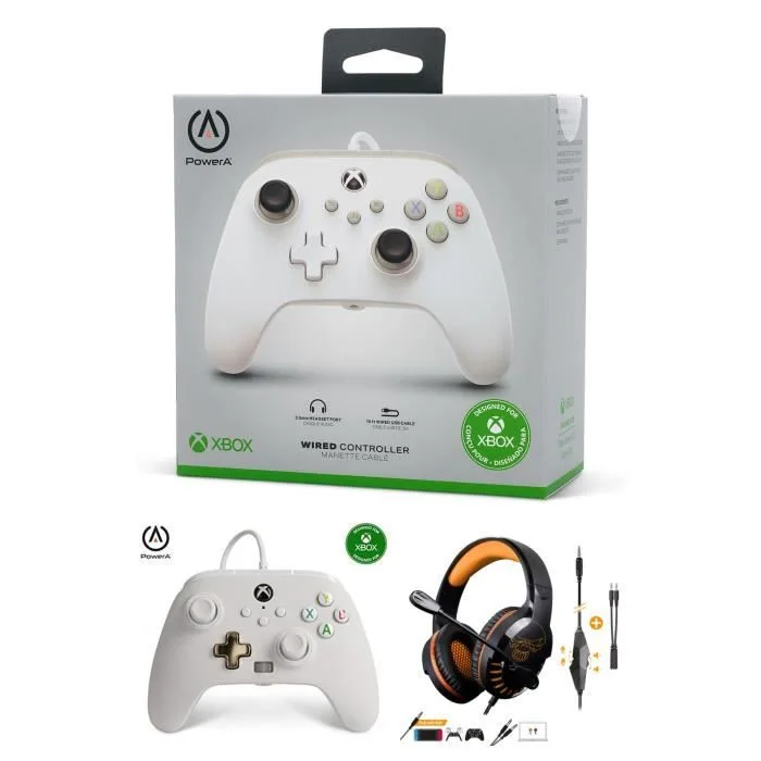 PowerA Manette Xbox filaire Blanche Mist + casque H3