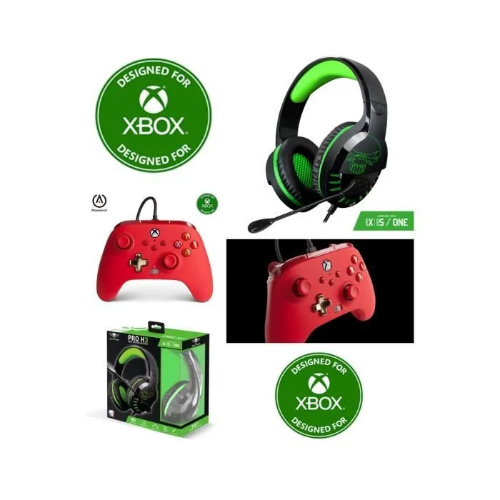Spirit of Gamer Pack PRO H3 Manette Xbox Rouge + Casque Vert Filaire