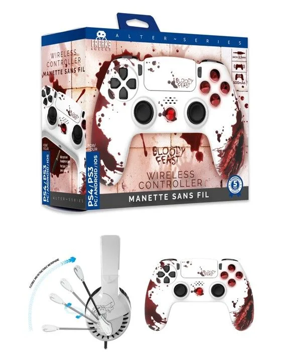 UNDER CONTROL Pack ZOMBIE Manette BT Blanche + Casque Filaire PS4