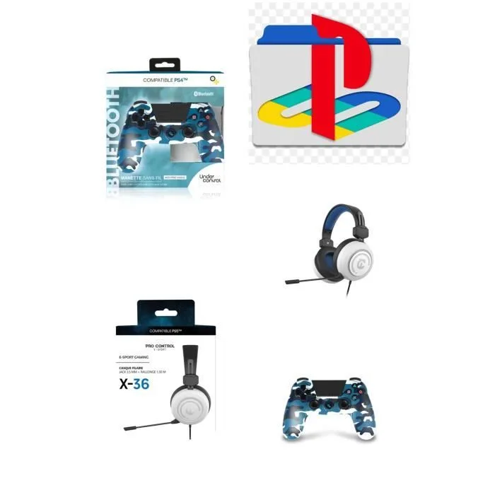 Under Control Pack manette Bluetooth camouflage bleu + casque PS4/PS5