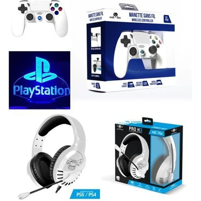 Spirit of Gamer Pack Manette PS4 Bluetooth Blanche + Casque PRO-H3