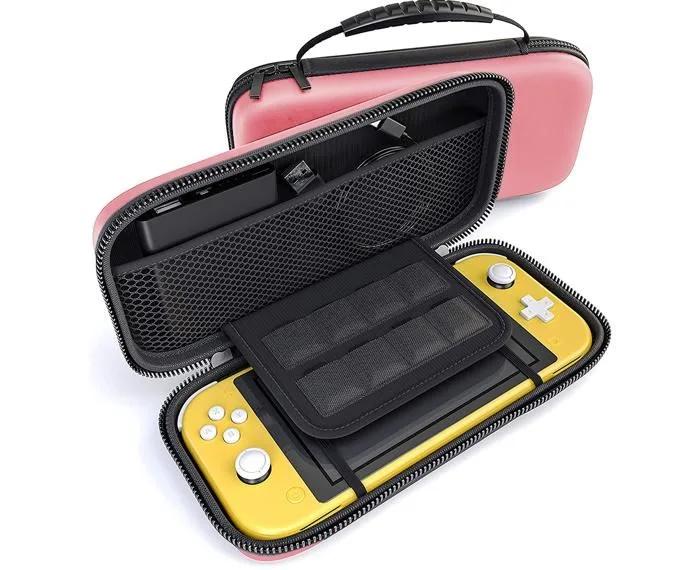 Étui rigide de voyage rose pour Nintendo Switch Lite