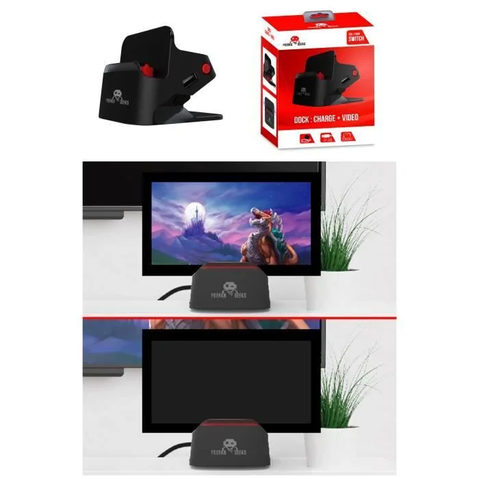 Freaks And Geeks Dock 2 en 1 pour Switch Noir Recharge + HDMI