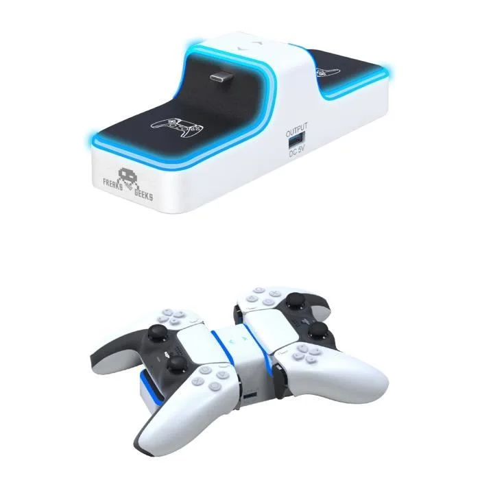 Freaks and Geeks Station de Charge pour 2 Manettes PS5 avec Câble USB-C 1M