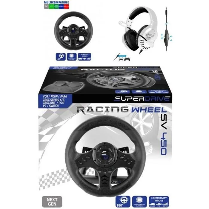 Subsonic SV450 Volant de course filaire PS4 Switch Xbox PC