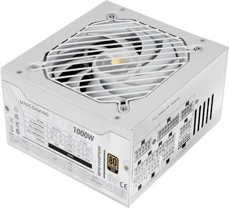 Alimentation modulaire Mars Gaming Mpb1000psi ATX 3.1 1000 W 80 Plus Gold Blanc - alimentation vue principale