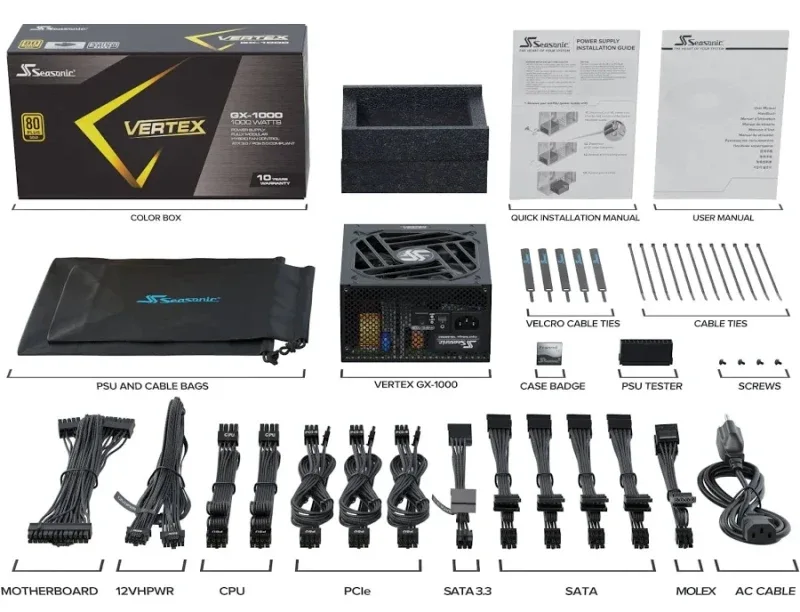 Seasonic Vertex GX-1000 1000W 80 Plus Or Complet Modulaire - alimentation vue principale