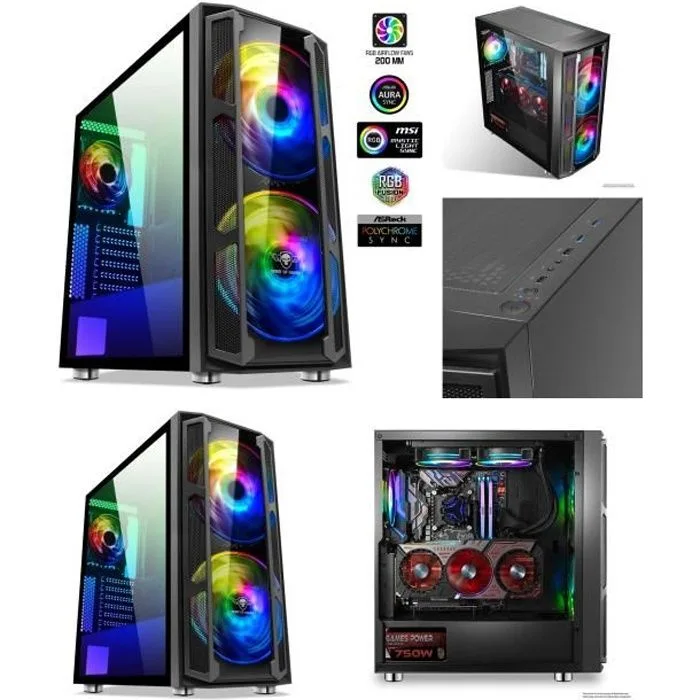 Spirit of Gamer Ghost 5 ARGB Moyen Tour ATX/E-ATX 3 Ventilateurs 200mm