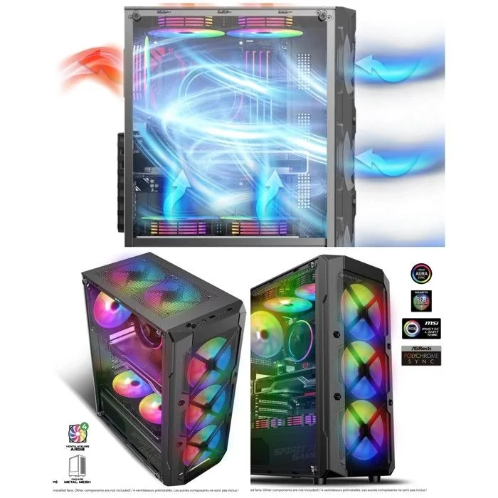 Spirit of Gamer Rebel XT ATX/mATX/ITX 4x ARGB 120mm Verre Trempé