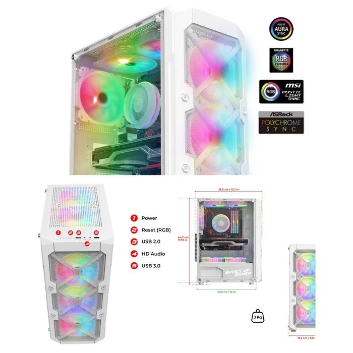 Spirit of Gamer Rebel XT White ATX 4x120mm ARGB