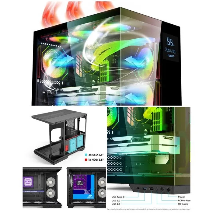 SPIRIT OF GAMER VIPER CRX DARK Noir ATX avec écran LCD et 6 ventilateurs ARGB