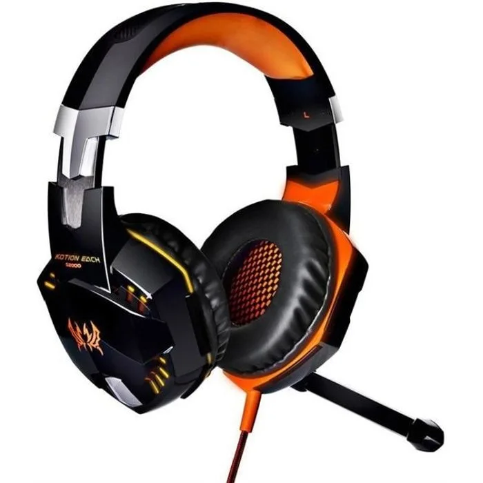 KOTION EACH G2000 Casque gaming Noir et Orange 50mm LED USB