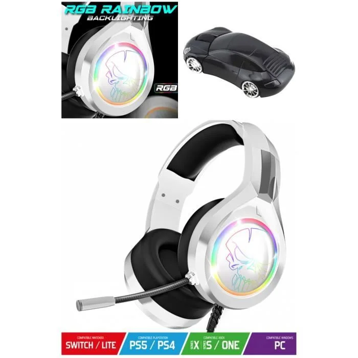 Spirit of Gamer Pro-H8 Blanc Filaire RGB 50mm
