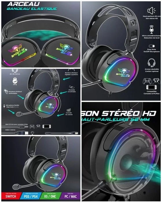 Spirit Of Gamer PRO-H6 Artic RGB 50mm Micro Omnidirectionnel