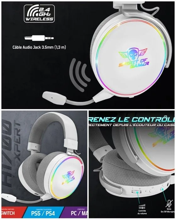 Spirit of Gamer XPERT H1700 Blanc Sans-fil 2.4 GHz Bluetooth