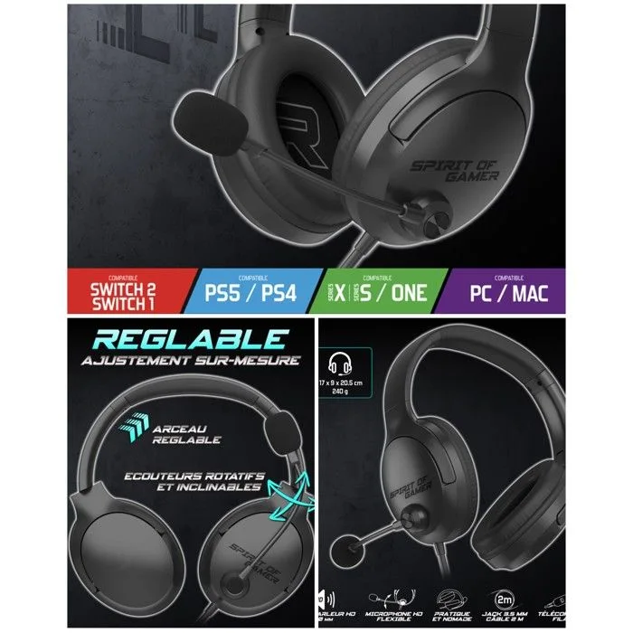 Spirit of Gamer Pro H4 Casque Gaming Filaire Jack 3,5 mm