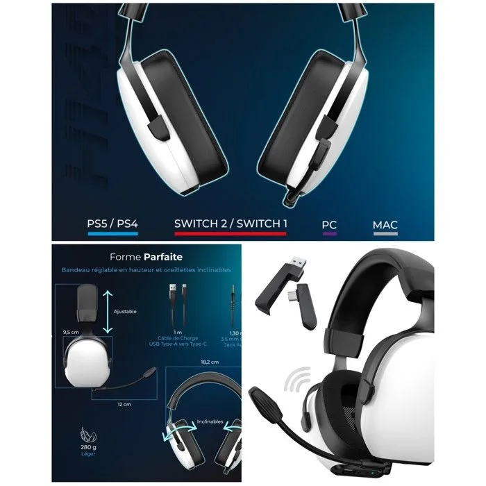 Spirit of Gamer XPERT H1400 Casque PC Gamer Sans Fil RF/Bluetooth Blanc