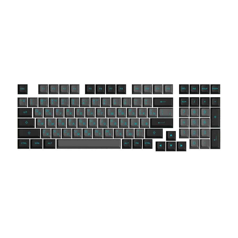 Akko Black & Cyan Cyrillic Keycap Set 98-key ASA PBT
