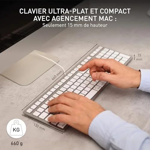 Cherry KC 6000 Slim for Mac USB AZERTY Argent - vue 2