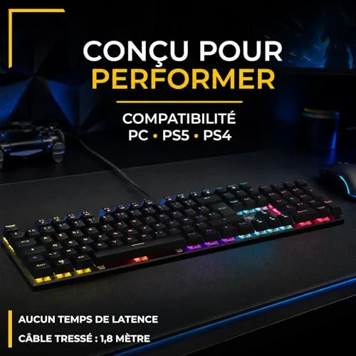 Clavier gamer mécanique - Switch rouge - THE G-LAB - KEYZ RADIUM - 100% - Filaire - Rainbow - vue 4