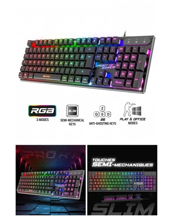 Spirit Of Gamer PRO-K1 Membrane Semi-Mécanique RGB AZERTY