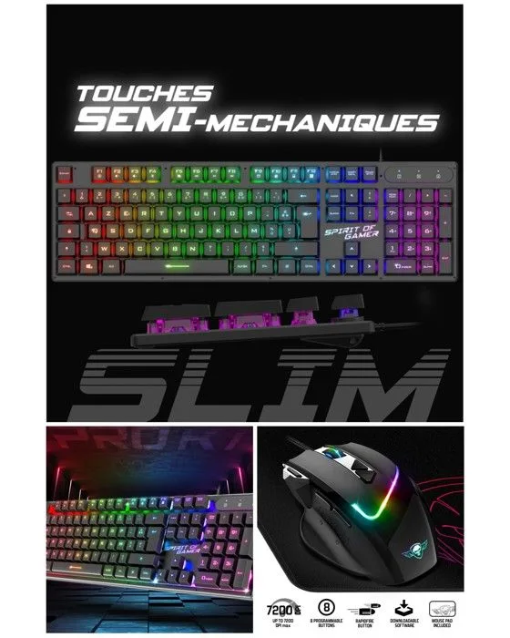 Spirit of Gamer PRO-K1 Clavier Semi-mécanique RGB AZERTY
